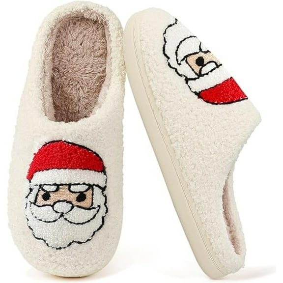 BERANMEY Christmas Reindeer Slippers for Womens Mens Plush Warm Santa Claus Slippers Fuzzy House Slippers Christmas Gifts For Girls Women Girlfriend