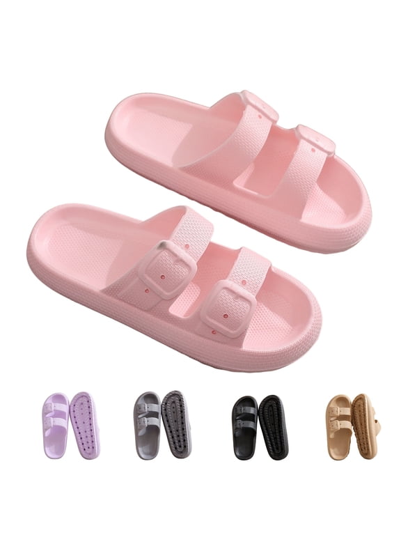 Comfort Cloud Slippers For Women and Men Double Buckle Adjustable Slides Pillow Slippers EVA Flat Sandals Unisex Slippers