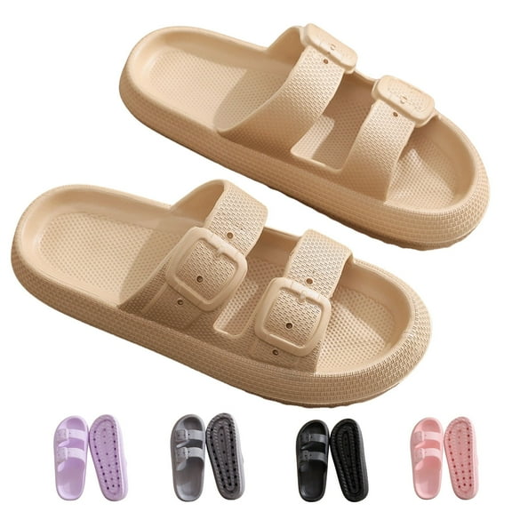 BERANMEY Comfort Cloud Slippers For Women and Men Double Buckle Adjustable Slides Pillow Slippers EVA Flat Sandals Unisex Slippers