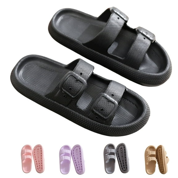 BERANMEY Comfort Cloud Slippers For Women and Men Double Buckle Adjustable Slides Pillow Slippers EVA Flat Sandals Unisex Slippers