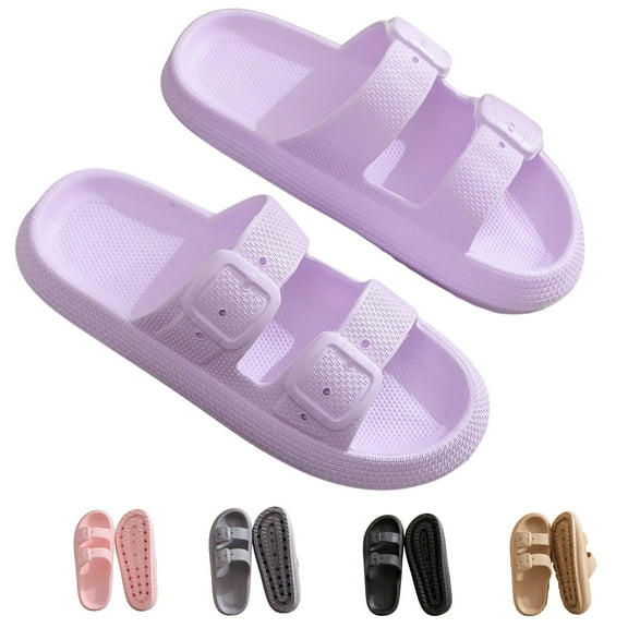 BERANMEY Comfort Cloud Slippers For Women and Men Double Buckle Adjustable Slides Pillow Slippers EVA Flat Sandals Unisex Slippers