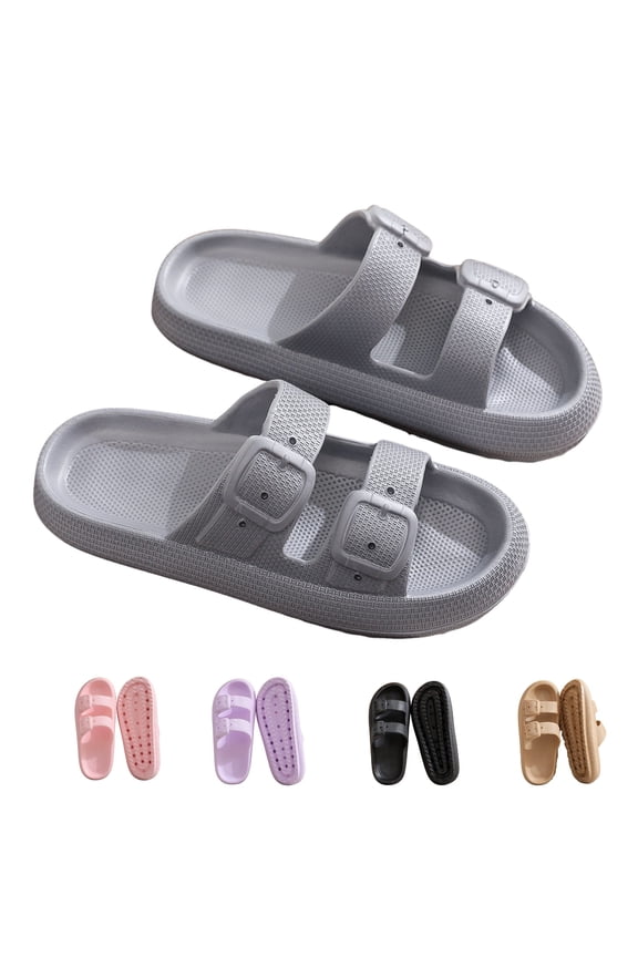 Comfort Cloud Slippers For Women and Men Double Buckle Adjustable Slides Pillow Slippers EVA Flat Sandals Unisex Slippers