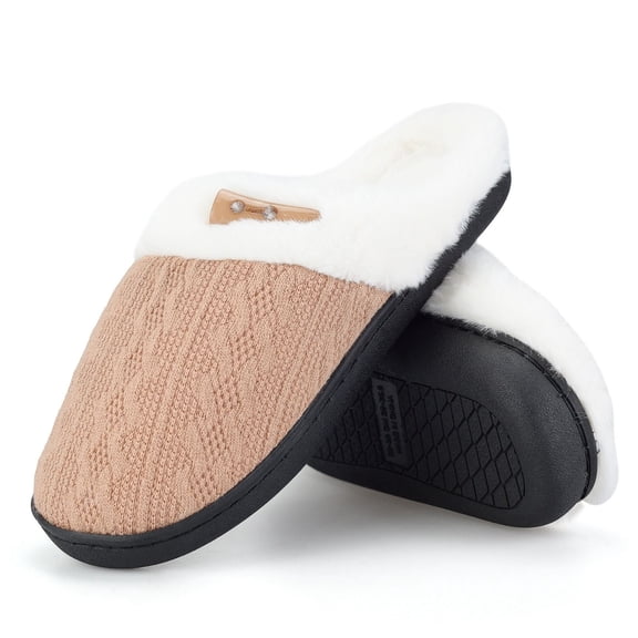 BERANMEY Comfy Slippers for Women Indoor Fluffy Women's Slip on Fuzzy House Slippers Memory Foam Slippers Scuff Outdoor Indoor Warm Plush Bedroom Shoes with Faux Fur Lining