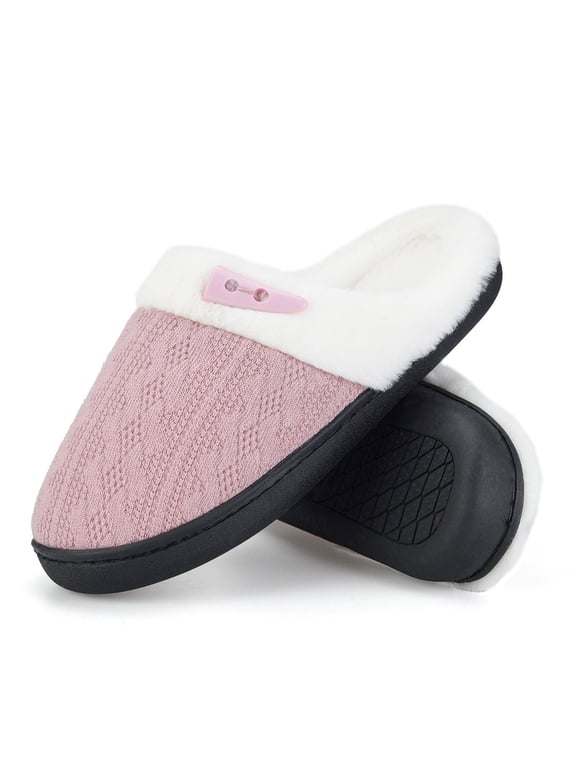 Comfy Slippers for Women Indoor Fluffy Women's Slip on Fuzzy House Slippers Memory Foam Slippers Scuff Outdoor Indoor Warm Plush Bedroom Shoes with Faux Fur Lining