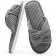 thumbnail image 1 of BERANMEY Comfy Slippers for Women Memory Foam House Bedroom Shoes Corduroy Bow Crossbands Slide Slipper Shoes Open Toe Slip On Sole Slippers SoftTrendy Gift Slippers, 1 of 9