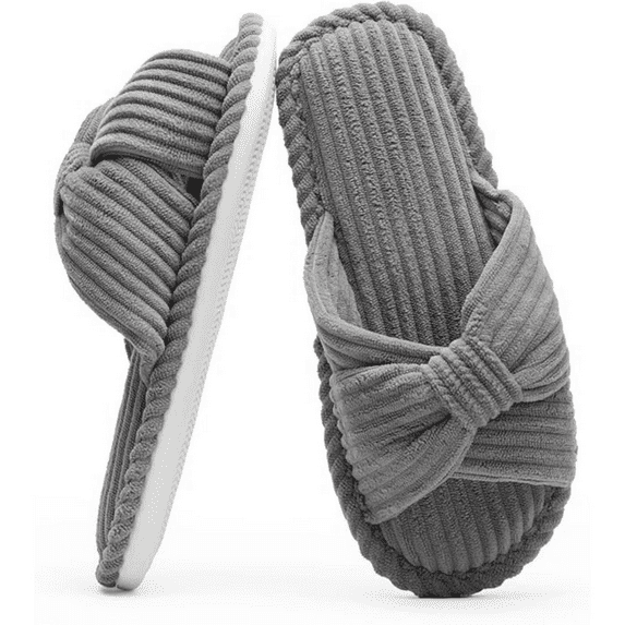 BERANMEY Comfy Slippers for Women Memory Foam House Bedroom Shoes Corduroy Bow Crossbands Slide Slipper Shoes Open Toe Slip On Sole Slippers SoftTrendy Gift Slippers