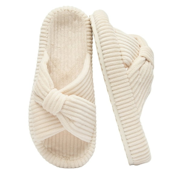 BERANMEY Comfy Slippers for Women Memory Foam House Bedroom Shoes Corduroy Bow Crossbands Slide Slipper Shoes Open Toe Slip On Sole Slippers SoftTrendy Gift Slippers