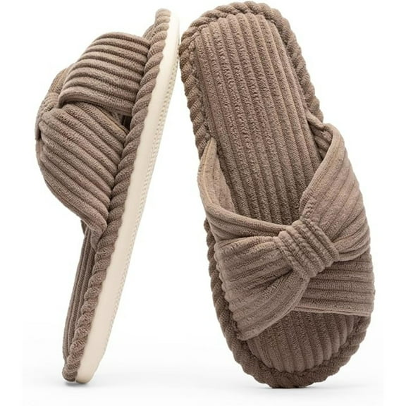 BERANMEY Comfy Slippers for Women Memory Foam House Bedroom Shoes Corduroy Bow Crossbands Slide Slipper Shoes Open Toe Slip On Sole Slippers SoftTrendy Gift Slippers