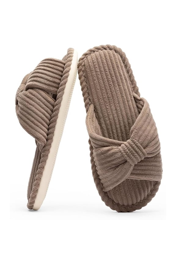 Comfy Slippers for Women Memory Foam House Bedroom Shoes Corduroy Bow Crossbands Slide Slipper Shoes Open Toe Slip On Sole Slippers SoftTrendy Gift Slippers