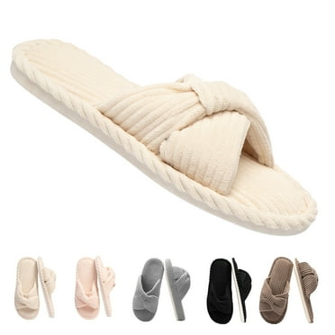 BERANMEY Comfy Slippers for Women Memory Foam House Bedroom Shoes Corduroy Bow Crossbands Slide Slipper Shoes Open Toe Slip On Sole Slippers SoftTrendy Gift Slippers