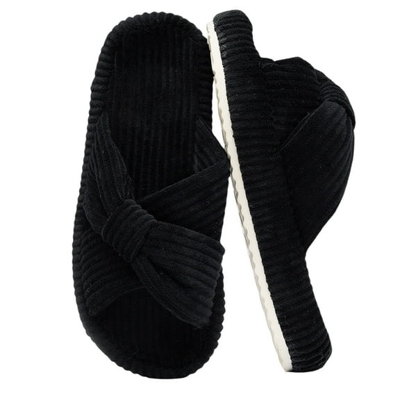 BERANMEY Comfy Slippers for Women Memory Foam House Bedroom Shoes Corduroy Bow Crossbands Slide Slipper Shoes Open Toe Slip On Sole Slippers SoftTrendy Gift Slippers