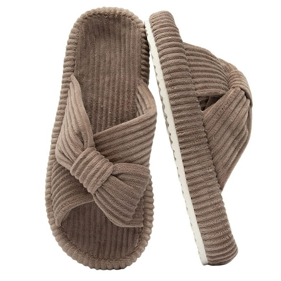 BERANMEY Comfy Slippers for Women Memory Foam House Bedroom Shoes Corduroy Bow Crossbands Slide Slipper Shoes Open Toe Slip On Sole Slippers SoftTrendy Gift Slippers