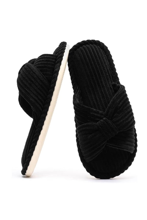 Comfy Slippers for Women Memory Foam House Bedroom Shoes Corduroy Bow Crossbands Slide Slipper Shoes Open Toe Slip On Sole Slippers SoftTrendy Gift Slippers