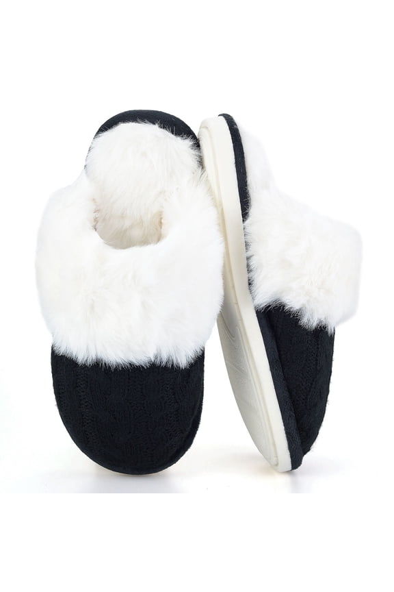 Comfy Slippers for Women Fuzzy House Shoes with Memory Foam, Warm Faux Fur Lining & Non-Slip Sole for Indoor Outdoor Bedroom and Bathroom
