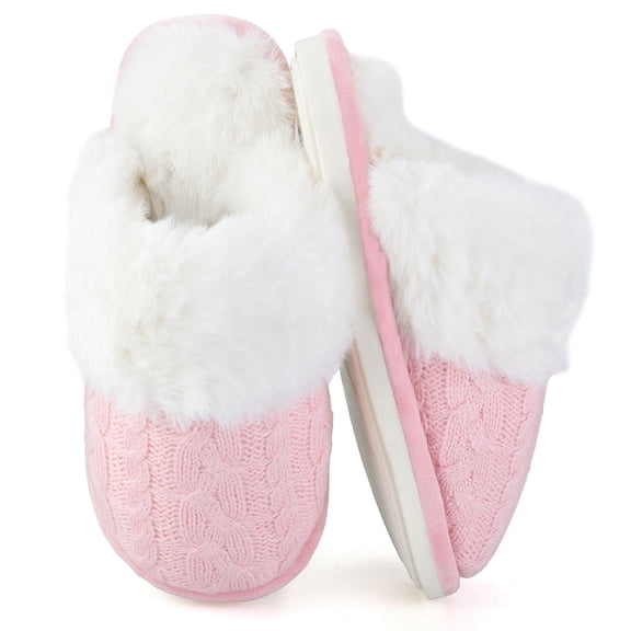 BERANMEY Comfy Slippers for Women Fuzzy House Shoes with Memory Foam, Warm Faux Fur Lining & Non-Slip Sole for Indoor Outdoor Bedroom and Bathroom