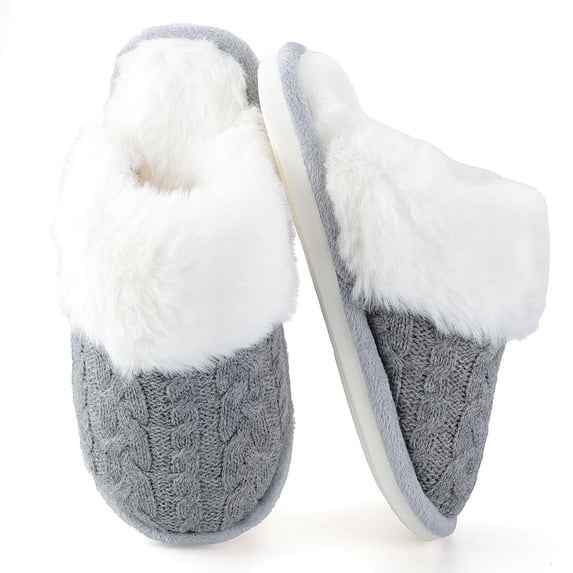 BERANMEY Comfy Slippers for Women Fuzzy House Shoes with Memory Foam, Warm Faux Fur Lining & Non-Slip Sole for Indoor Outdoor Bedroom and Bathroom