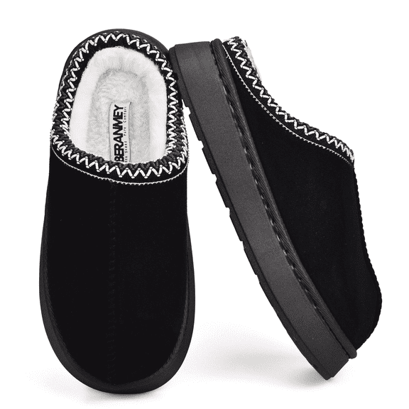 BERANMEY Cozy Platform Fuzzy Slippers for Women and Men Short Ankle Slippers with Anti-Slip Sole Lined with Warm Furry Perfect for Indoor & Outdoor Use