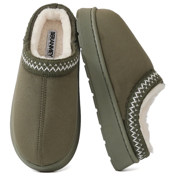 BERANMEY Cozy Platform Fuzzy Slippers for Women and Men Short Ankle Slippers with Anti-Slip Sole Lined with Warm Furry Perfect for Indoor & Outdoor Use
