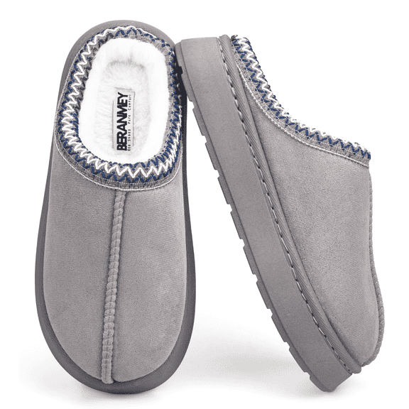 BERANMEY Cozy Platform Fuzzy Slippers for Women and Men Short Ankle Slippers with Anti-Slip Sole Lined with Warm Furry Perfect for Indoor & Outdoor Use