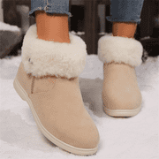 BERANMEY Cozy Solid Color Suede Casual Warm Snow Boots Low-Top Womens Cotton Short Boots Short Ankle Boots with Anti-Slip Sole Lined with Warm Furry Genuine Suede Perfect for Indoor & Outdoor Use
