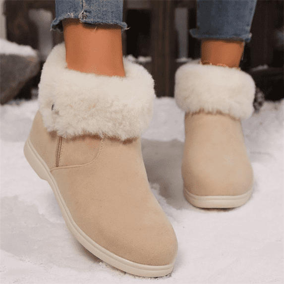 BERANMEY Cozy Solid Color Suede Casual Warm Snow Boots Low-Top Women's Cotton Short Boots Short Ankle Boots with Anti-Slip Sole Lined with Warm Furry Genuine Suede Perfect for Indoor & Outdoor Use