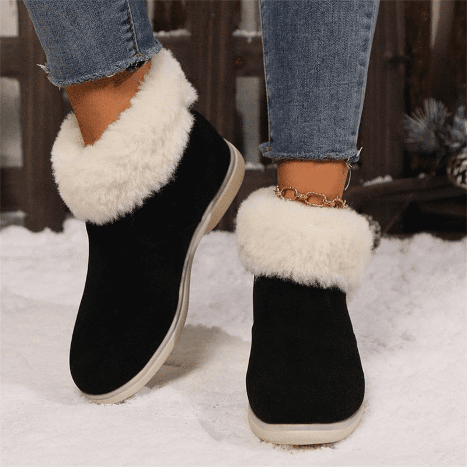 BERANMEY Cozy Solid Color Suede Casual Warm Snow Boots Low Top Women s Cotton Short Boots Short Ankle Boots with Anti Slip Sole Lined with Warm Furry