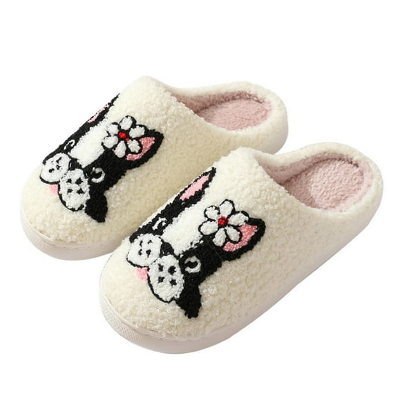 BERANMEY Cute Animal Puppy Butterfly Dogs Slippers for Women Perfect Soft Plush Comfy Warm Slip-On Slippers fo Women Indoor Fluffy House Slippers for Women and Men Non-slip Fuzzy Flat Slides