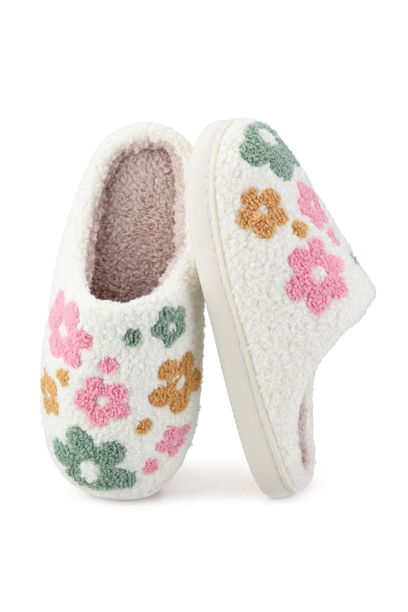 Cute Cartoon Slippers for Women Soft Plush Comfy Warm Slip-On Couple Slippers fo Women Indoor Fluffy House Slippers for Women and Men Non-slip Fuzzy Flat Slides