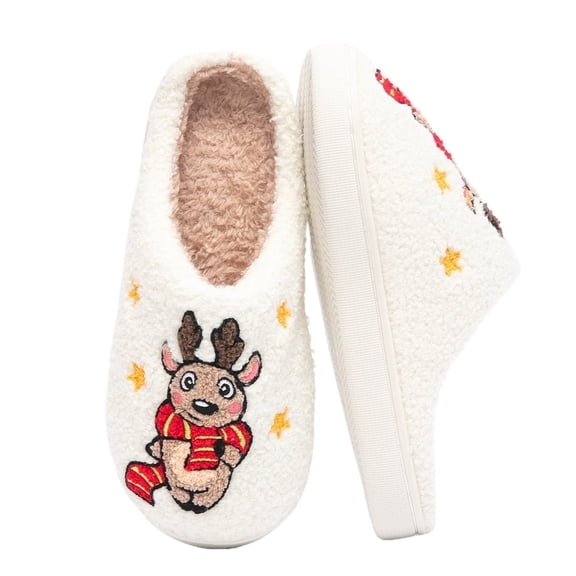 BERANMEY Cute Christmas Slippers for Women & Men Plush Fuzzy Holiday House Slippers Warm Cozy Family Matching Slippers Non-Slip Sole Great Christmas Gift