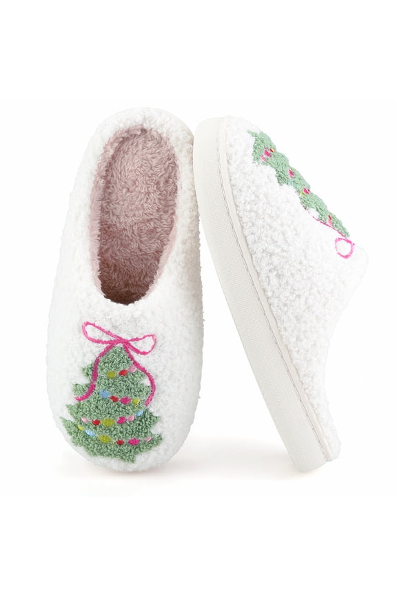 Cute Christmas Slippers for Women & Men Plush Fuzzy Holiday House Slippers Warm Cozy Family Matching Slippers Non-Slip Sole Great Christmas Gift