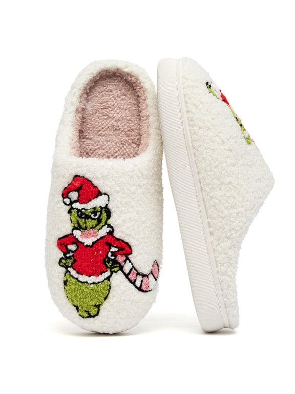 Cute Christmas Slippers for Women & Men Plush Fuzzy Holiday House Slippers Warm Cozy Family Matching Slippers Non-Slip Sole Great Christmas Gift