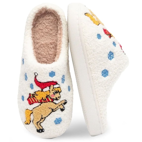 BERANMEY Cute Christmas Slippers for Women & Men Plush Fuzzy Holiday House Slippers Warm Cozy Family Matching Slippers Non-Slip Sole Great Christmas Gift