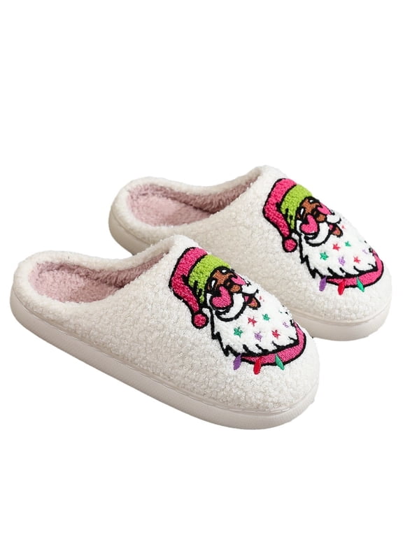 Cute Christmas Slippers for Women & Men Plush Fuzzy Holiday House Slippers Warm Cozy Family Matching Slippers Non-Slip Sole Great Christmas Gift