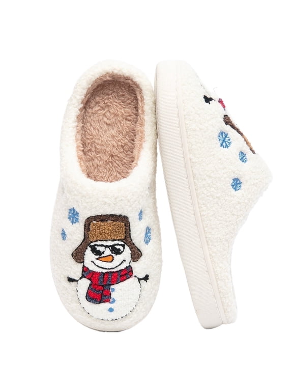 Cute Christmas Slippers for Women & Men Plush Fuzzy Holiday House Slippers Warm Cozy Family Matching Slippers Non-Slip Sole Great Christmas Gift
