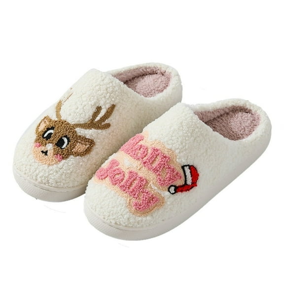 BERANMEY Cute Christmas Slippers for Women & Men Plush Fuzzy Holiday House Slippers Warm Cozy Family Matching Slippers Non-Slip Sole Great Christmas Gift