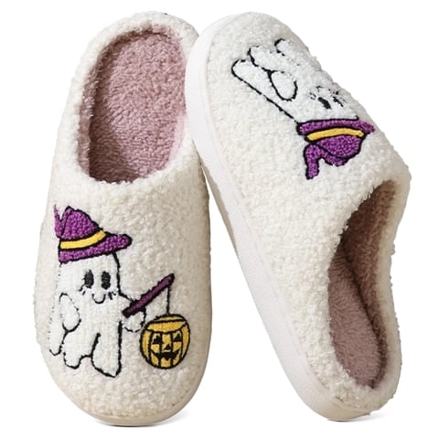Halloween Slippers for Women Perfect Soft Plush Comfy Warm Slip-On Cute Womens Slippers Indoor Fluffy House Slippers for Women and Men Non-slip Fuzzy Flat Slides