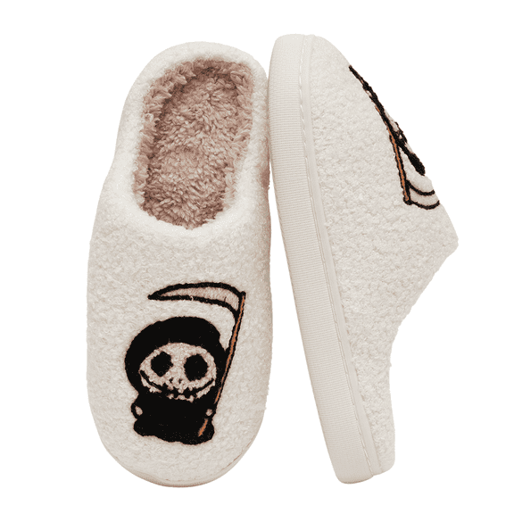 BERANMEY Cute Ghost Print Soft Plush Halloween Slippers for Women and Men Comfy Family Slippers Warm House Slippers for Women Slip-On Halloween Women Slippers