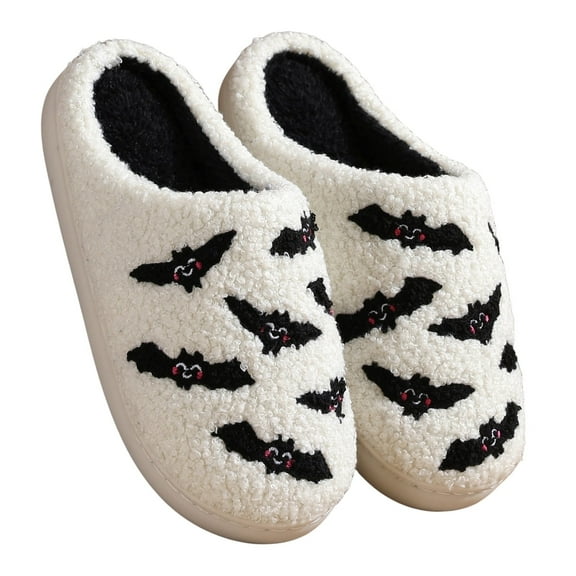 BERANMEY Cute Ghost Print Soft Plush Halloween Slippers for Women and Men Comfy Family Slippers Warm House Slippers for Women Slip-On Halloween Women Slippers