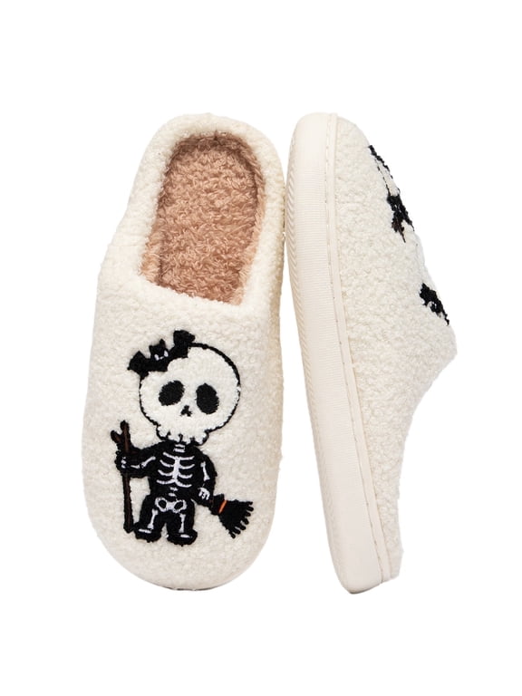 Halloween Slippers for Women Perfect Soft Plush Comfy Warm Slip-On Cute Womens Slippers Indoor Fluffy House Slippers for Women and Men Non-slip Fuzzy Flat Slides
