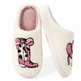 thumbnail image 1 of BERANMEY Cute Smile Cowboy Slippers for Women Perfect Soft Plush Comfy Warm Slip-On Western Boots Slippers fo Women Indoor Fluffy House Slippers for Women and Men Non-slip Fuzzy Flat Slides, 1 of 8
