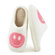 BERANMEY Cute Smile Face Slippers for Women Perfect Soft Plush Comfy Warm Slip-On Happy Face Slippers fo Women Indoor fluffy Smile House Slippers for Women and Men Non-slip Fuzzy Flat Slides