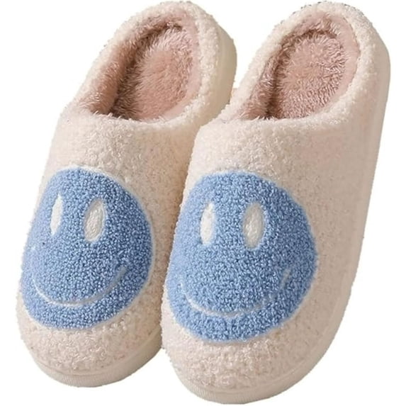 BERANMEY Cute Smile Face Slippers for Women Perfect Soft Plush Comfy Warm Slip-On Happy Face Slippers fo Women Indoor fluffy Smile House Slippers for Women and Men Non-slip Fuzzy Flat Slides