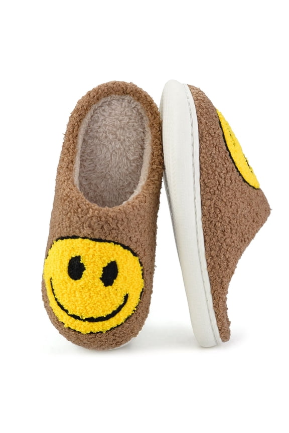 Cute Smile Face Slippers for Women Perfect Soft Plush Comfy Warm Slip-On Happy Face Slippers fo Women Indoor fluffy Smile House Slippers for Women and Men Non-slip Fuzzy Flat Slides