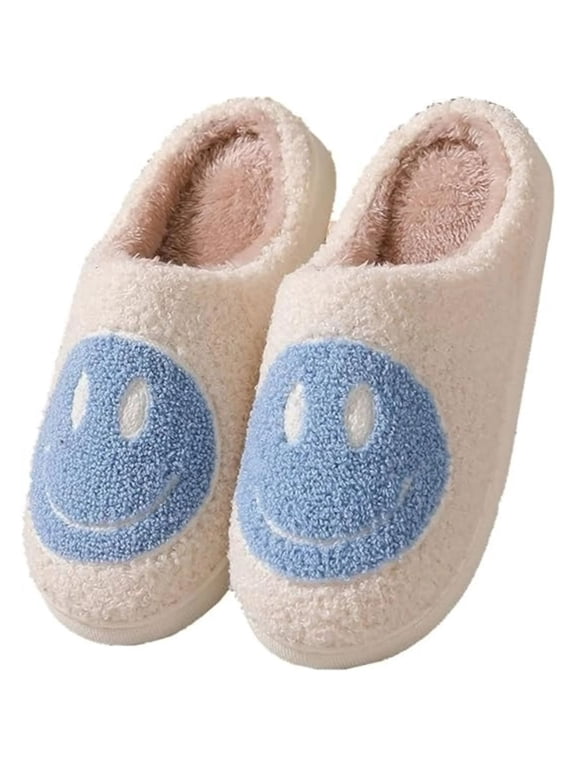 Cute Smile Face Slippers for Women Perfect Soft Plush Comfy Warm Slip-On Happy Face Slippers fo Women Indoor fluffy Smile House Slippers for Women and Men Non-slip Fuzzy Flat Slides