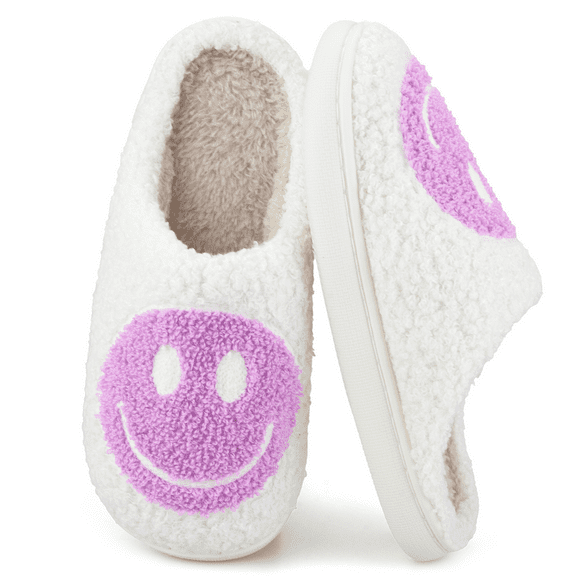 BERANMEY Cute Smile Face Slippers for Women Perfect Soft Plush Comfy Warm Slip-On Happy Face Slippers fo Women Indoor fluffy Smile House Slippers for Women and Men Non-slip Fuzzy Flat Slides