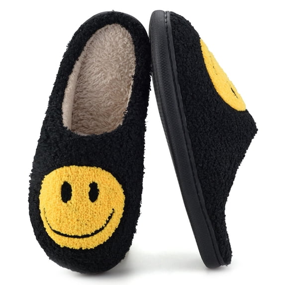 BERANMEY Cute Smile Face Slippers for Women Perfect Soft Plush Comfy Warm Slip-On Happy Face Slippers fo Women Indoor fluffy Smile House Slippers for Women and Men Non-slip Fuzzy Flat Slides