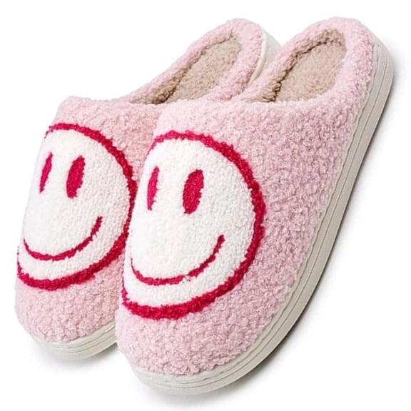 BERANMEY Cute Smile Face Slippers for Women Perfect Soft Plush Comfy Warm Slip-On Happy Face Slippers fo Women Indoor fluffy Smile House Slippers for Women and Men Non-slip Fuzzy Flat Slides
