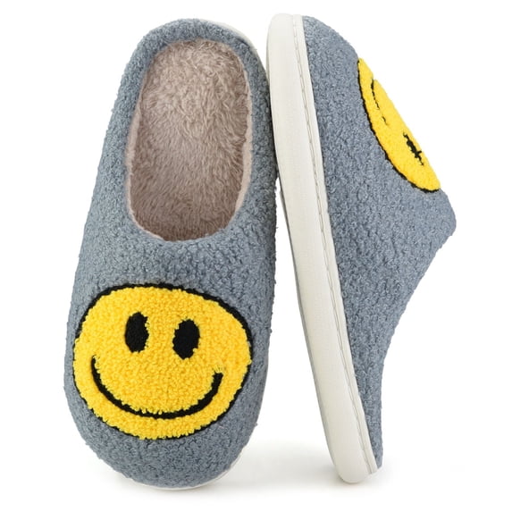 BERANMEY Cute Smile Face Slippers for Women Perfect Soft Plush Comfy Warm Slip-On Happy Face Slippers fo Women Indoor fluffy Smile House Slippers for Women and Men Non-slip Fuzzy Flat Slides