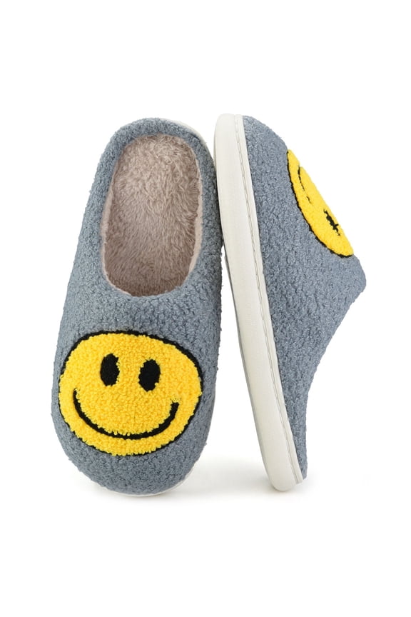 Cute Smile Face Slippers for Women Perfect Soft Plush Comfy Warm Slip-On Happy Face Slippers fo Women Indoor fluffy Smile House Slippers for Women and Men Non-slip Fuzzy Flat Slides