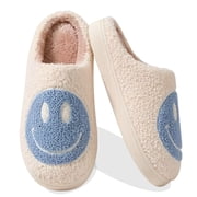 BERANMEY Cute Smile Face Slippers for Women Perfect Soft Plush Comfy Warm Slip-On Happy Face Slippers fo Women Indoor fluffy Smile House Slippers for Women and Men Non-slip Fuzzy Flat Slides